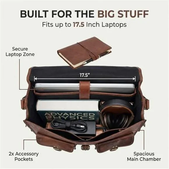 cuero Leather Messenger Bag for Men, 18 Inch Laptop Crossbody, Handmade Leather